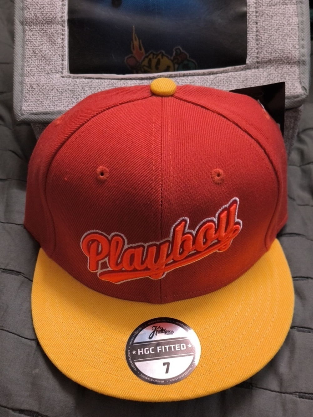 PLAYBOY Two-Tone Sz 7  Fitted Cap in Orange N Yellow